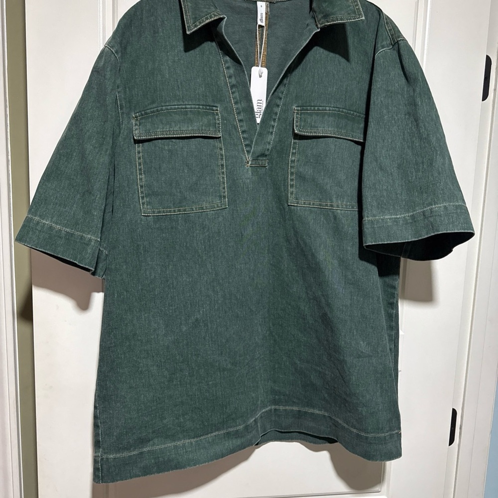 Glam Hunter Green boutique Denim Mini Dress oversized S - Picture 2 of 8